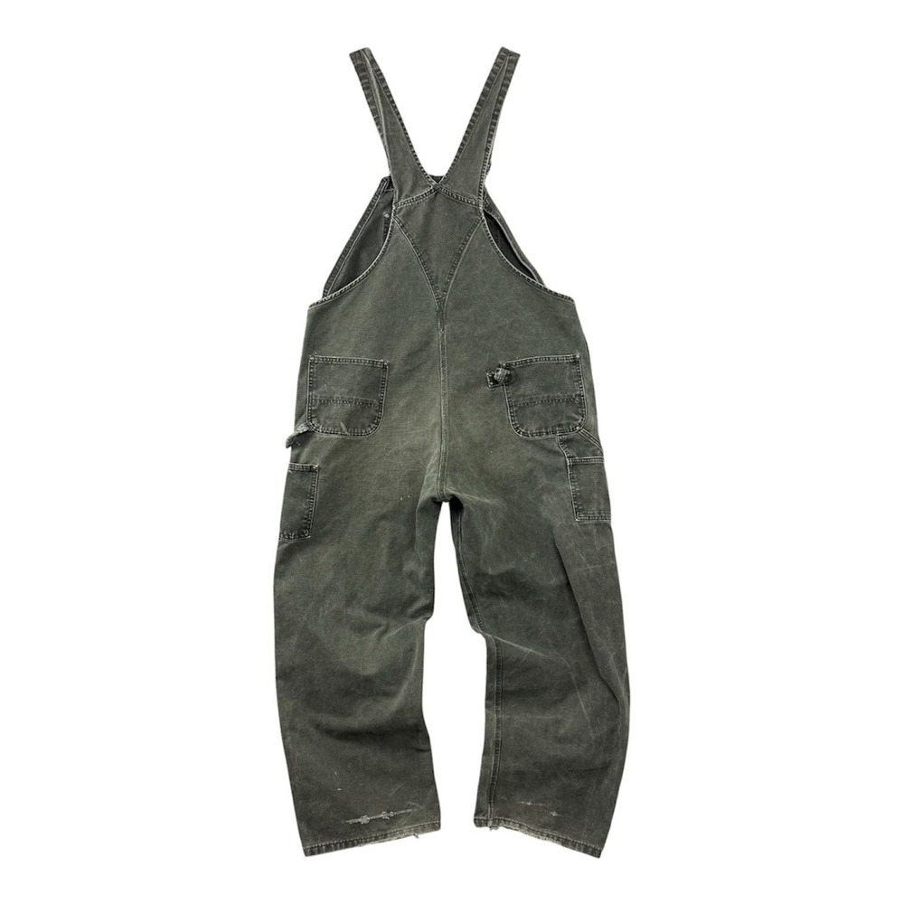 Carhartt Duck Bib Overalls Mens 44x32 R06 MOS Moss Green Double Knee Canvas USA - Picture 2 of 15